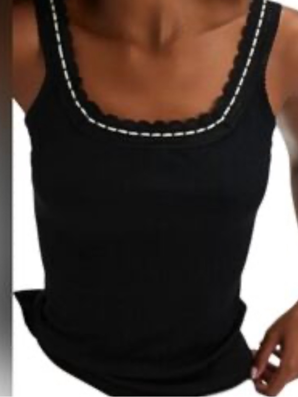 Free People Intimately  Black Tank with White Ribbon Trim size xs